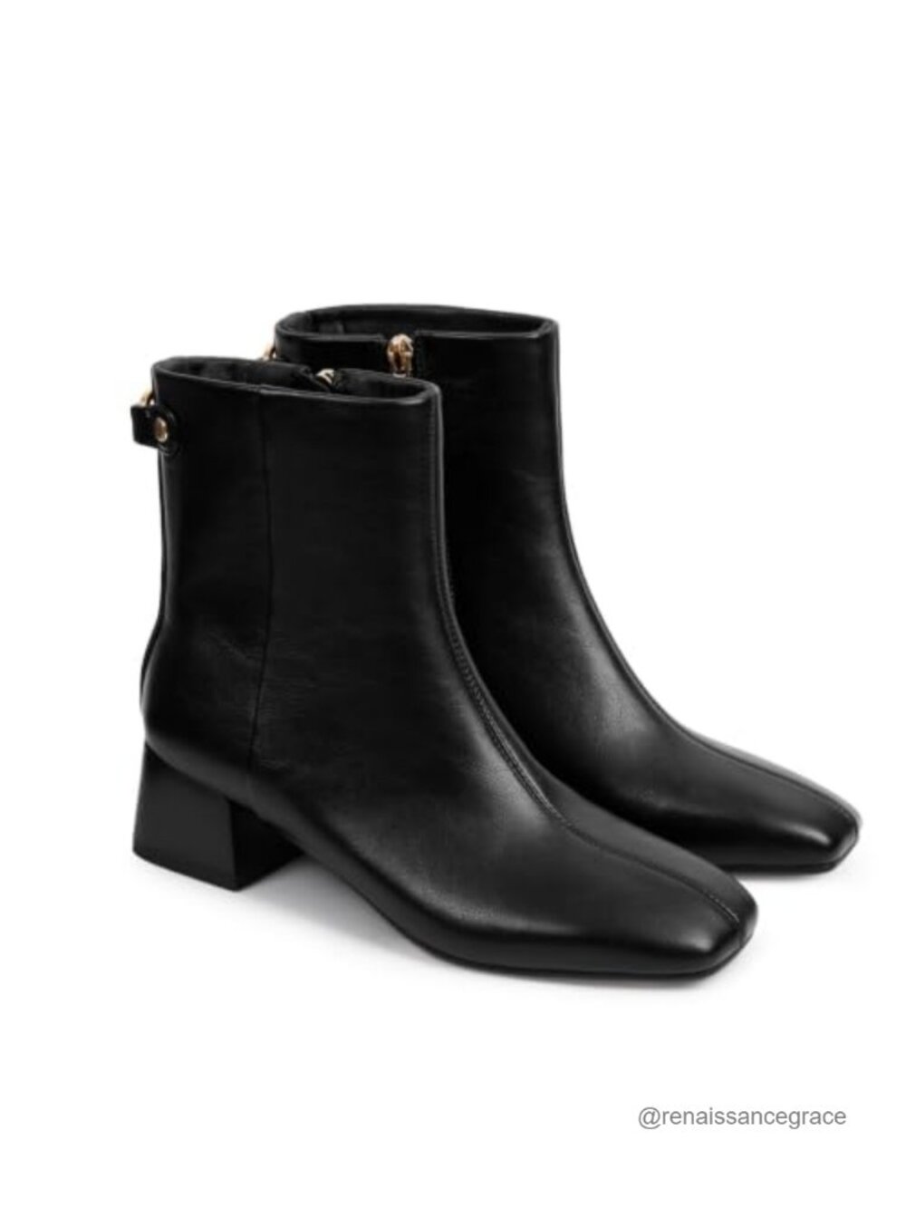 Womens Faux Leather Square Toe Ankle Boots Low Chunky Block Heel Side Zip